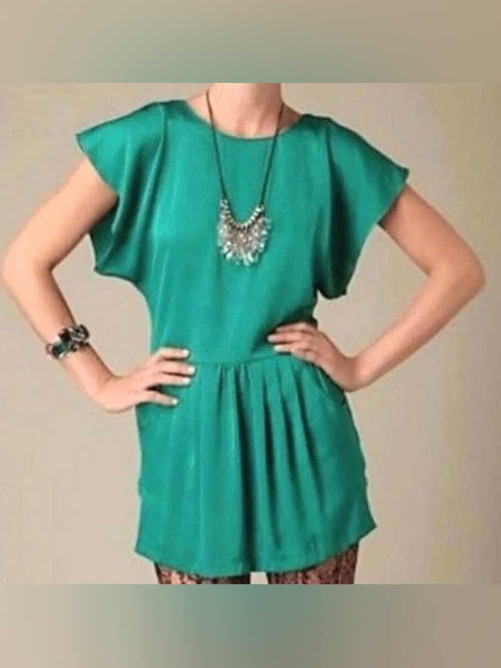 Free People Emerald Green Open Back Mini Dress Size 4 Flowy Pocket Dress